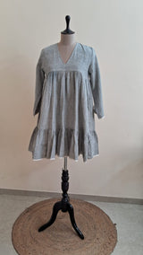 GREY TWO TIER KHADI DRESS