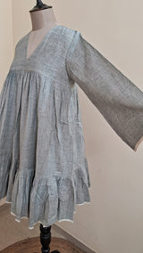 GREY TWO TIER KHADI DRESS