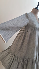 GREY TWO TIER KHADI DRESS