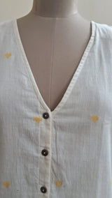 White Jamdani Yellow Heart Dress