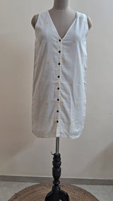 White Jamdani Yellow Heart Dress