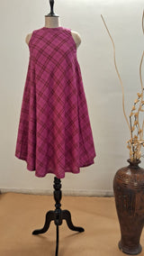 Dark Pink Checkered Khadi Midsummer Dream Dress