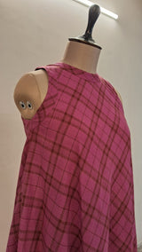 Dark Pink Checkered Khadi Midsummer Dream Dress