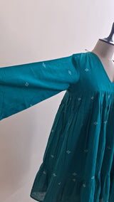 DARK GREEN TWO TIER JAMDANI DRESS