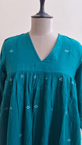 DARK GREEN TWO TIER JAMDANI DRESS