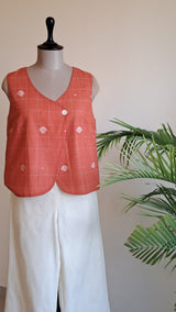 Geometric Floral Jamdani Waistcoat