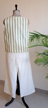 Yellow & Grey Stripes Khadi Waistcoat
