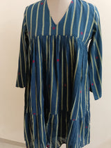 BLUE GREEN STRIPES JAMDANI DRESS