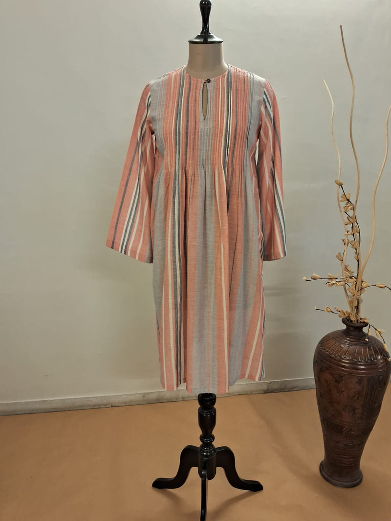 Striped Pin Tucks Dress