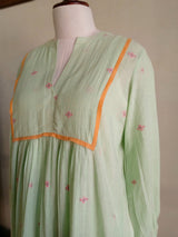 Pista Green Jamdani Apple Jam Dress