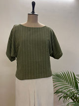 Dark Green Striped Short Top