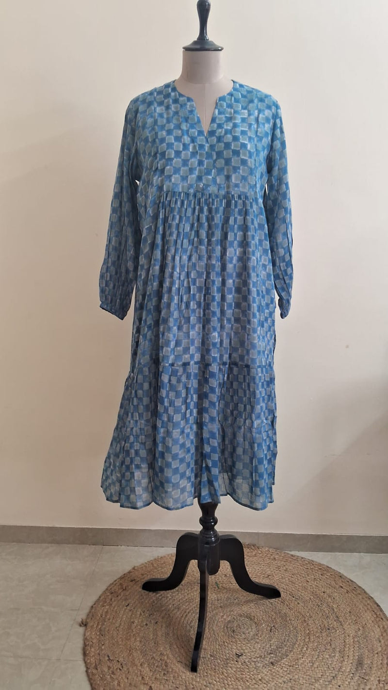 Indigo Grey Chex Apple Jam Dress