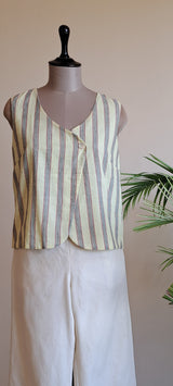 Yellow & Grey Stripes Khadi Waistcoat