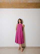 Dark Pink Checkered Khadi Midsummer Dream Dress