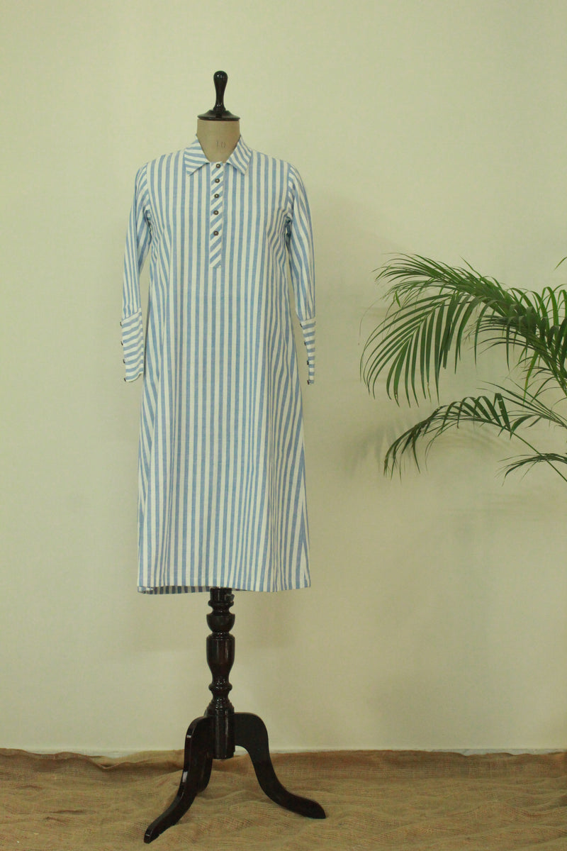 Blue Striped Shirt Dress