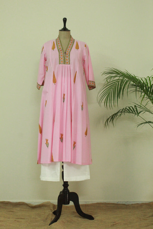 Pink Leaf Jaipuri Kurta
