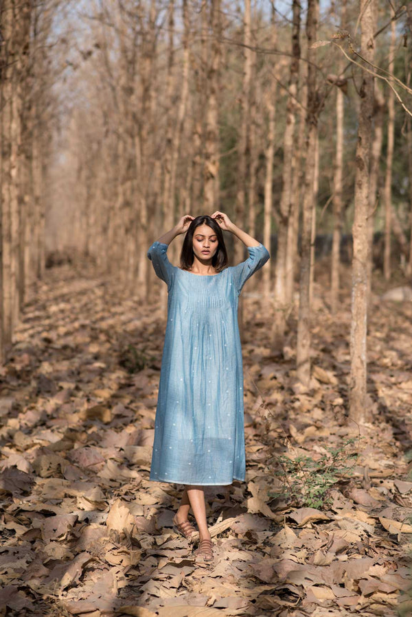 Blue Khadi Jamdani Tunic