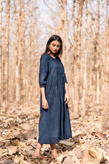 Pin Tucked Navy Dress