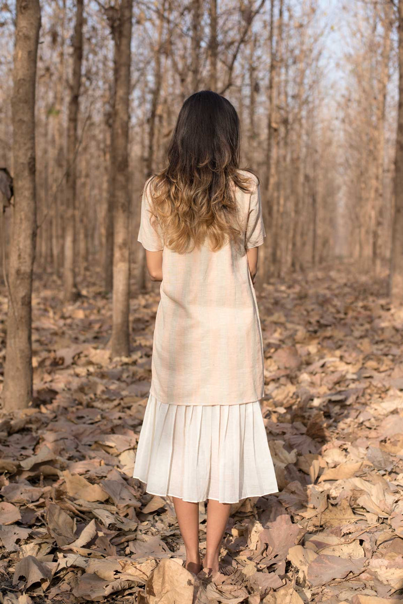 Peach Striped Dress with Flare