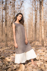 Brown Checkered Dress with Flare