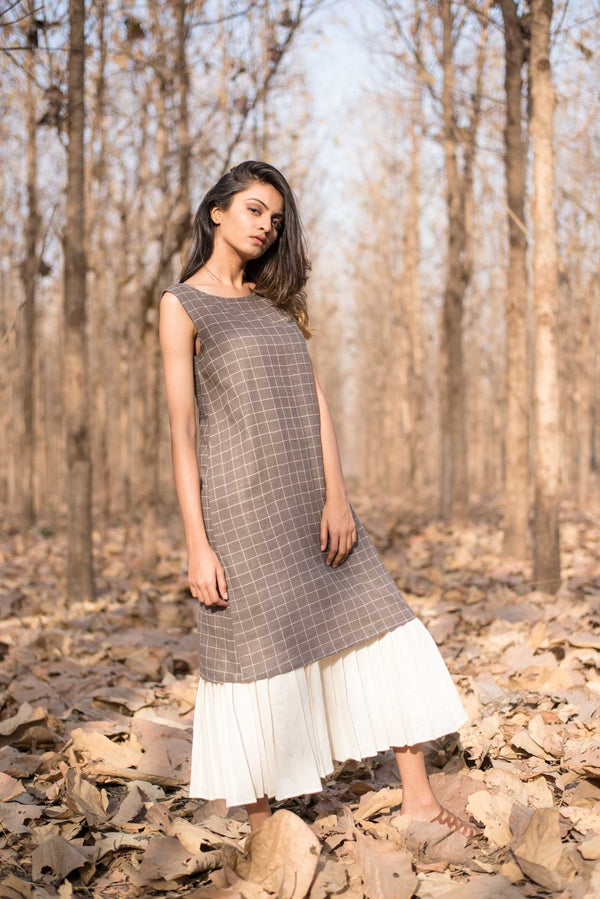 Brown Checkered Dress with Flare