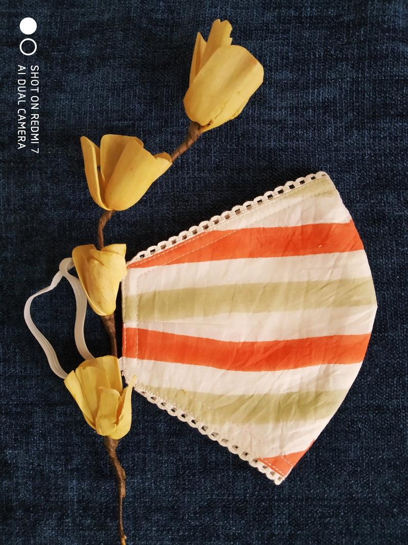 Orange and white stripes cotton mask