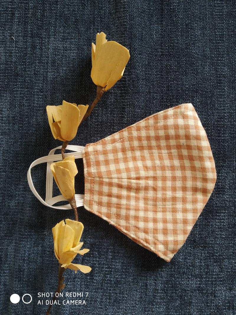 Brown checked cotton mask